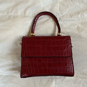 MANGO faux croc dark red shoulder bag